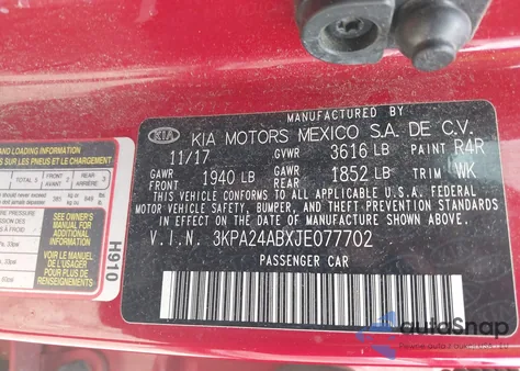 2018 Kia Rio S z USA, uszkodzony, nr VIN 3KPA24ABXJE077702